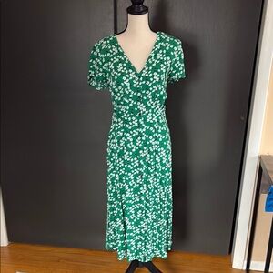 LOFT Green Sheath Dress with Flutter Sleeves and V-Neck